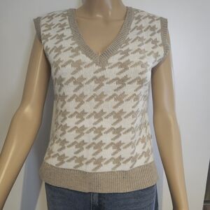JESSICA SIMPSON Women's V-Neck Grandpa Knit Sweater Vest Small Cream Beige Trend